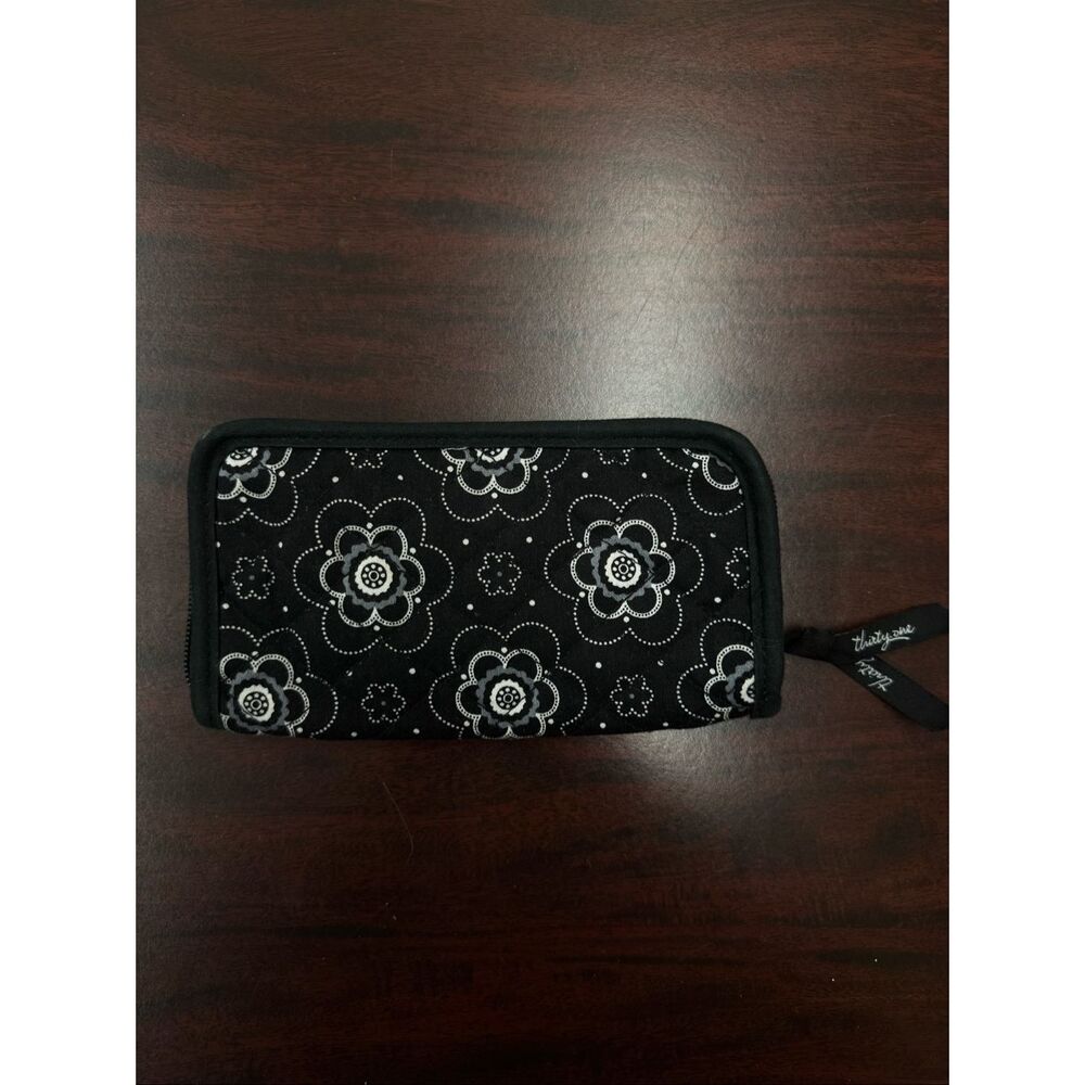 Thirty-One White and Black Perfect Cents Zip Around Wallet